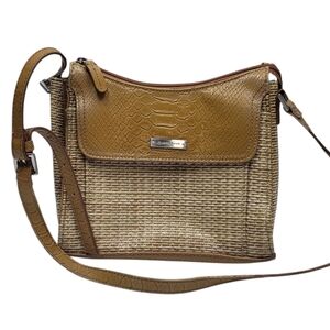 Liz Claiborne Tan Crossbody Bag with Structured Design and Gold Tone Hardware